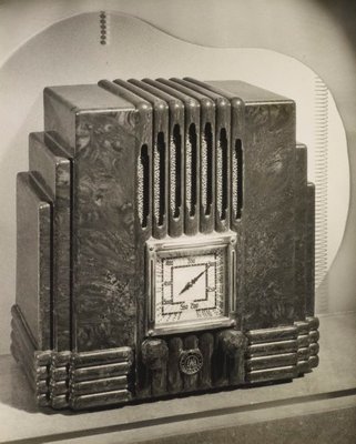 Alternate image of recto: Untitled (sea photo-montage)
verso top: Untitled (large AWA radio with drawings on wallpaper behind)
verso bottom: Untitled (small AWA radio with marble surface) by Max Dupain