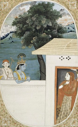 AGNSW collection Krishna and attendants visiting Radha late 18th century-early 19th century