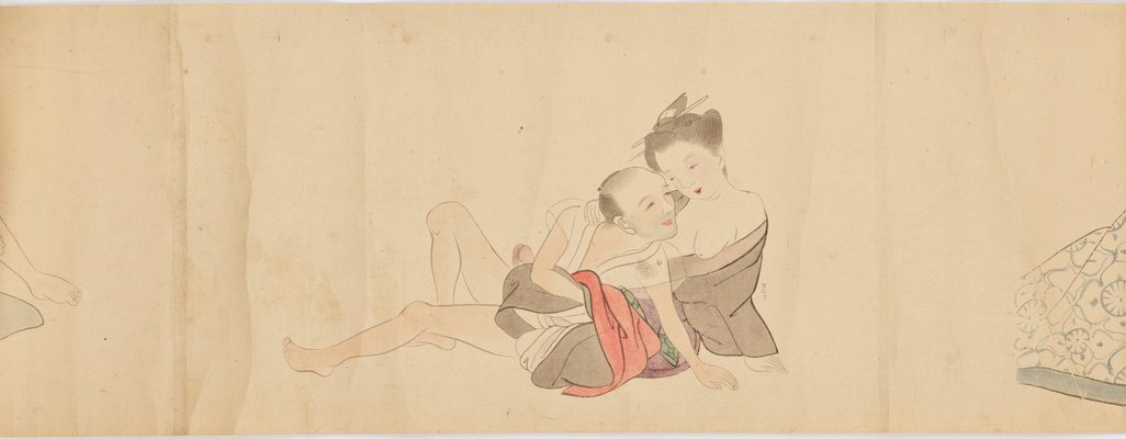 Alternate image of Handscroll with preliminary drawings for erotic images ('shunga') by 