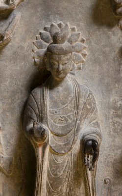 Alternate image of Votive stele of Shakyamuni Buddha flanked by two bodhisattvas by 