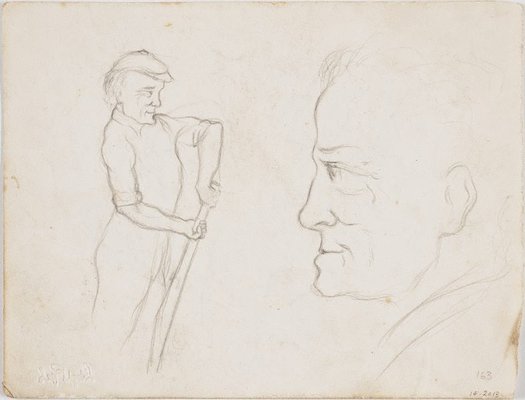 Alternate image of recto: Young man, Man in glasses, W.M.T., and Our baker
verso: Cricketer and Profile of the cricketer by Lloyd Rees