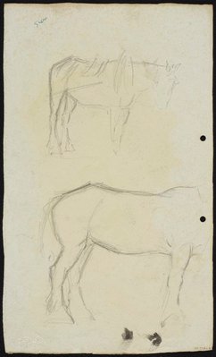 Alternate image of recto: Horse and dray [top] and Two men [bottom]
verso: Two horses by Lloyd Rees