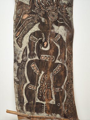Alternate image of Painting from ceremonial house ('deman' spirit with two birds and lizard) by Ap Ma people