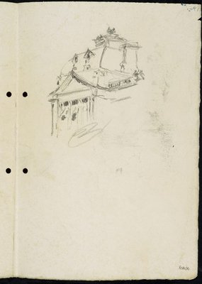 Alternate image of recto: Tree on a bank and water with footbridge [left] Portion of the roof of Sydney Town Hall [right]
verso: Statue of Dr John Dunmore Lang in Wynyard Park [left] Harbour boathouse and Harbourside building with trees [right] by Lloyd Rees
