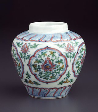 AGNSW collection Jingdezhen ware Jar with five quatrefoil panels 1465-1487