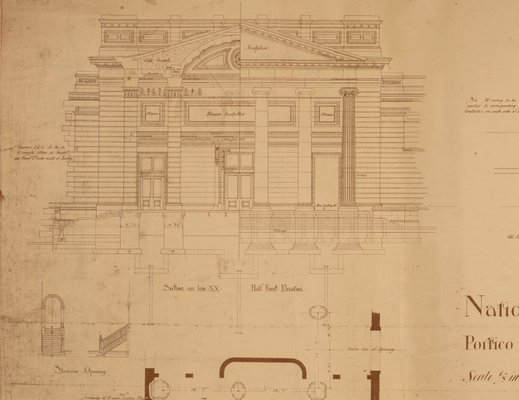 Alternate image of Architectural plan for the portico and vestibule of the National Art Gallery of New South Wales by Walter Vernon
