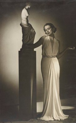 Alternate image of recto: Untitled (two women on beach – one in white & one in black holding gladiola)
verso: Untitled (woman in long white gown and Venus de Milo) by Max Dupain