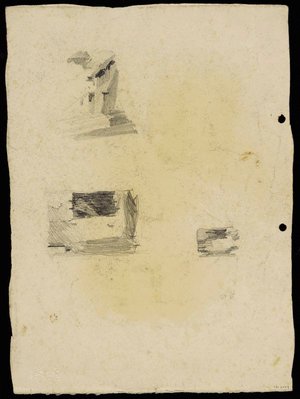 Alternate image of recto: Gas tank, Waverton [top] and Sketch of gas tank [bottom]
verso: 3 compositional sketches by Lloyd Rees
