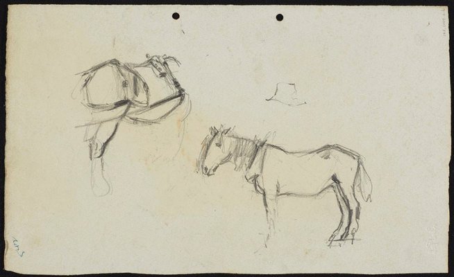 Alternate image of recto: Horses with dray
verso: Horse studies [sideways] by Lloyd Rees
