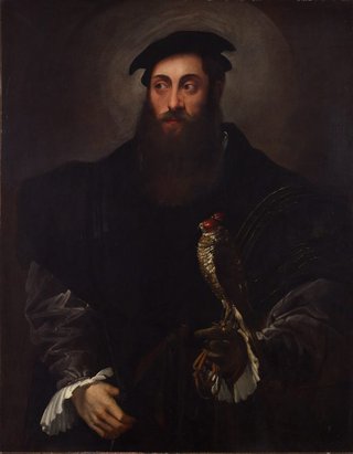 AGNSW collection Nicolò dell'Abate Portrait of a gentleman with a falcon circa 1548-circa 1550