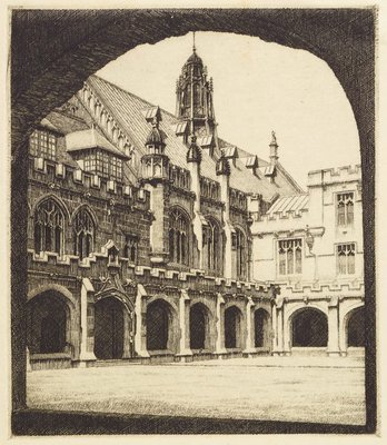 Alternate image of (Two views of buildings at Sydney University: View of Quadrangle through arch and Manning House) by E Warner
