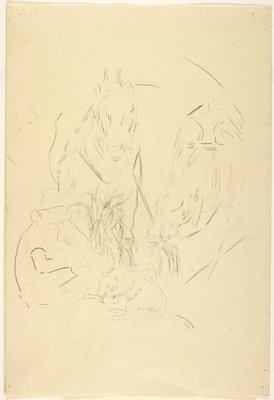 Alternate image of recto: Copy of standing female nude with drapery
verso: Boy, dog, hares by Grace Crowley