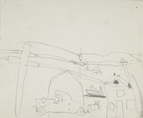 Alternate image of recto: River view
verso: Child's drawing of a street scene by Lloyd Rees
