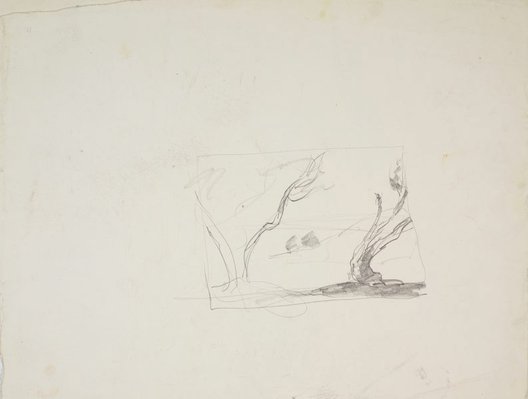 Alternate image of recto: Harbour with trees and hilltop house and Small study of trees
verso: Tree study and Tree study by Lloyd Rees