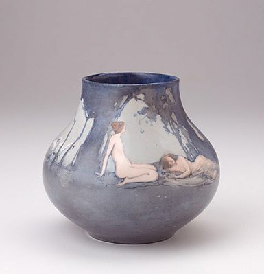 Alternate image of Vase with pastoral design of nude figures with swans by Mildred Lovett