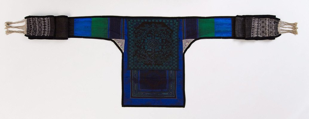 Alternate image of Dark blue and purple embroidered baby carrier complete with original long straps by Miao people