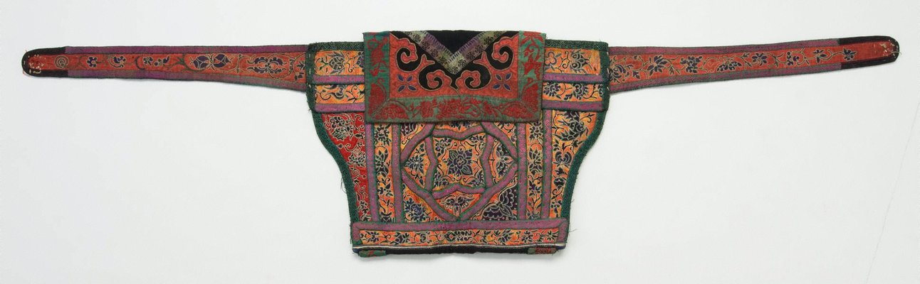 Alternate image of Baby carrier embroidered with orange butterfly design by Miao people