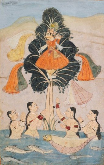 AGNSW collection The bathing cowherds (gopis) implore Krishna to return their clothes (Cira Harana lila) from a dispersed manuscript of the Bhagavata Purana circa 1650