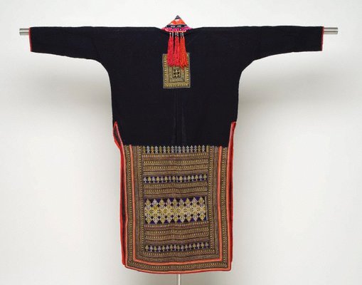Alternate image of Woman's embroidered cross stitch garment with leaf pattern by Yao people