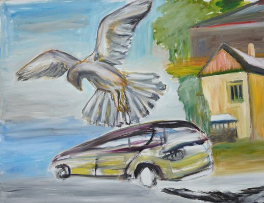 Alternate image of Classical composition with hawk and falcon by Ken Whisson