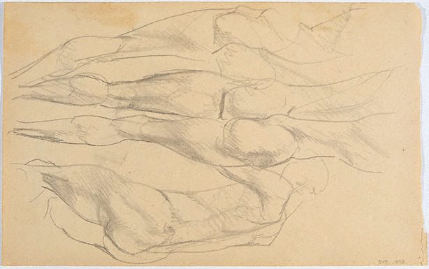 Alternate image of recto: Studies of female arms, torso
verso: Studies of male nude from rear by Eric Wilson