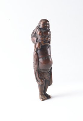 Alternate image of Netsuke in the form of Hotei (?) carrying a child on his shoulders by 