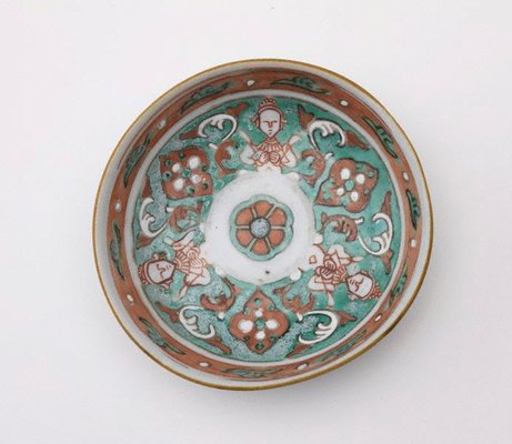 Alternate image of Dish decorated with 'thepanom' interspersed with rhomboids by Bencharong ware