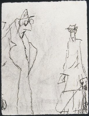 Alternate image of recto: (Man pulling a trolley),
verso: (two figures) by Lyonel Feininger
