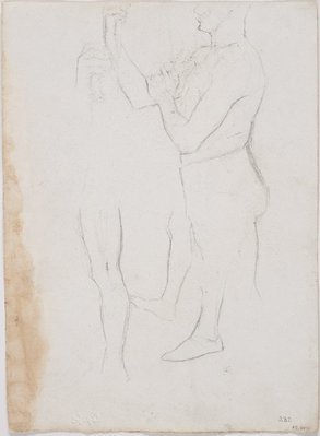 Alternate image of recto: Self portrait as a Roman, Male model and Profile
verso: Sketches for the male model by Lloyd Rees