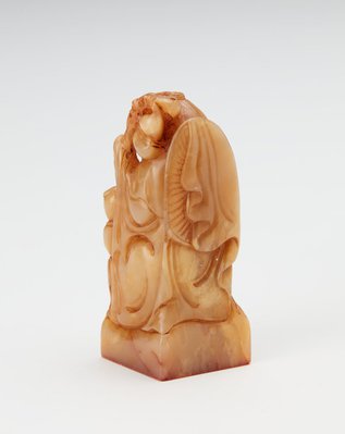 Alternate image of Square Shoushan stone seal with human figure finial by attrib. Weng Danian (Shujun)