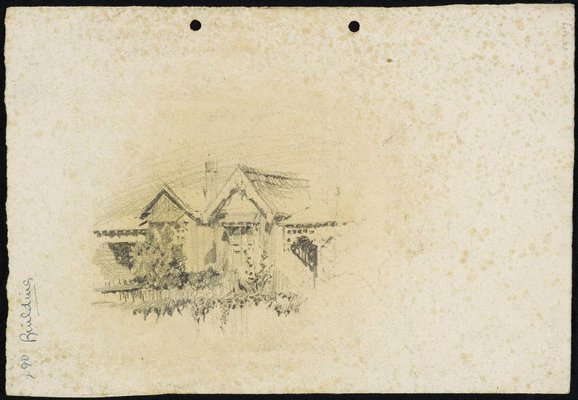 Alternate image of recto: Scots Kirk on Church Hill
verso: A gabled house by Lloyd Rees