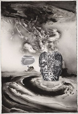 AGNSW collection James Gleeson The image of the king riven by a bolt of lightning, is revealed as a silo of spaghetti 1978