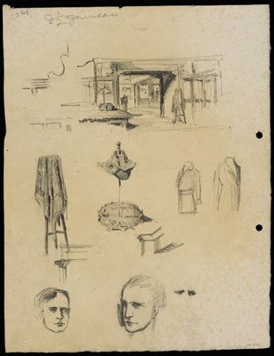 Alternate image of recto: Shop interior and fittings
verso: Shop interior and fittings and Two self portraits [bottom] by Lloyd Rees