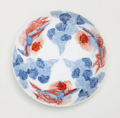 Alternate image of Set of 2 round dishes with décor of phoenix and clouds by Arita ware/ Nabeshima style