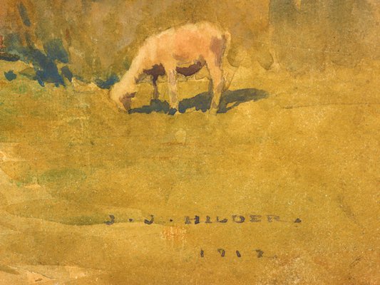 Alternate image of Landscape with sheep by J J Hilder