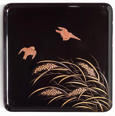 Alternate image of Set of five footed lacquer trays with décor of birds and flowers by 