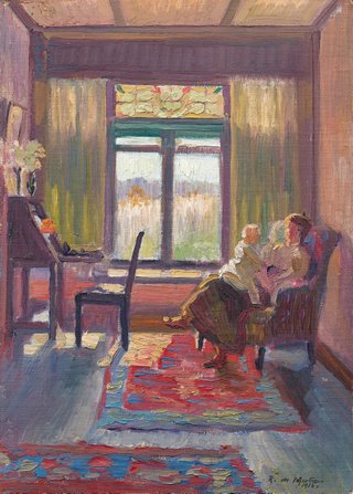 AGNSW collection Roy de Maistre (Interior with mother and child, Exeter, NSW) 1916