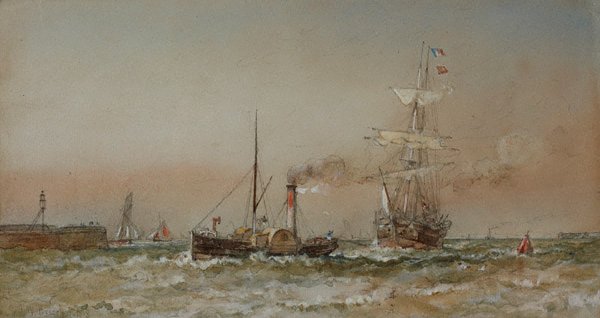 Alternate image of Tug bringing vessel into Ramsgate by Sir Oswald Brierly