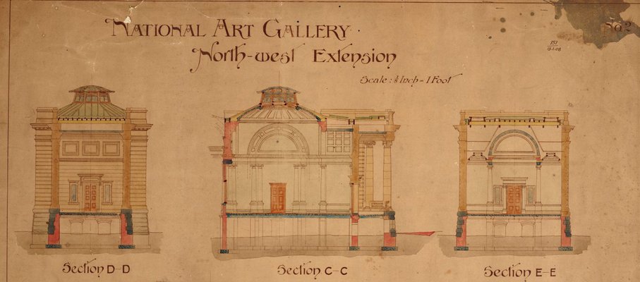 Alternate image of Architectural plan for north-west extension of the National Art Gallery of New South Wales by Walter Vernon