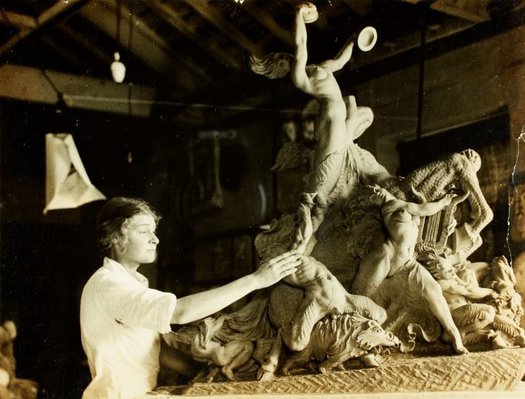 Alternate image of Barbara Tribe with her work 'Bacchanalia' 1934, at East Sydney Technical College by Unknown