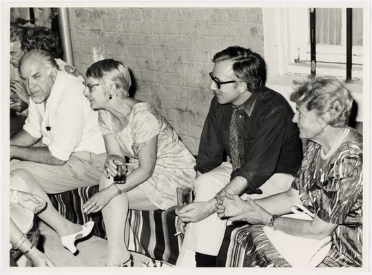 Alternate image of Stanislaus Rapotec, Esther Missingham, Daniel Thomas and Mrs Feuerring at Sheila McDonald’s party, Woolloomooloo by Hal Missingham