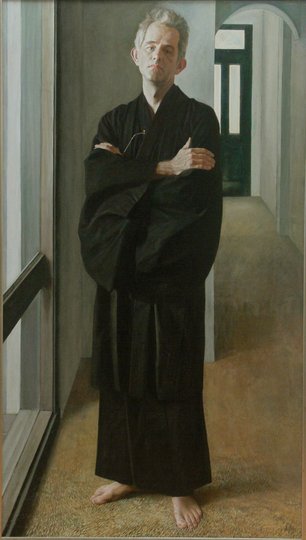 AGNSW prizes Jiawei Shen PhD John Clark in black kimono, from Archibald Prize 1993