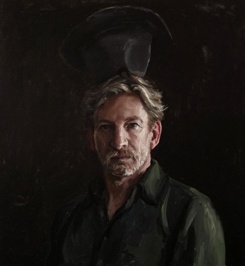 AGNSW prizes Jordan Richardson David Wenham and hat, from Archibald Prize 2018